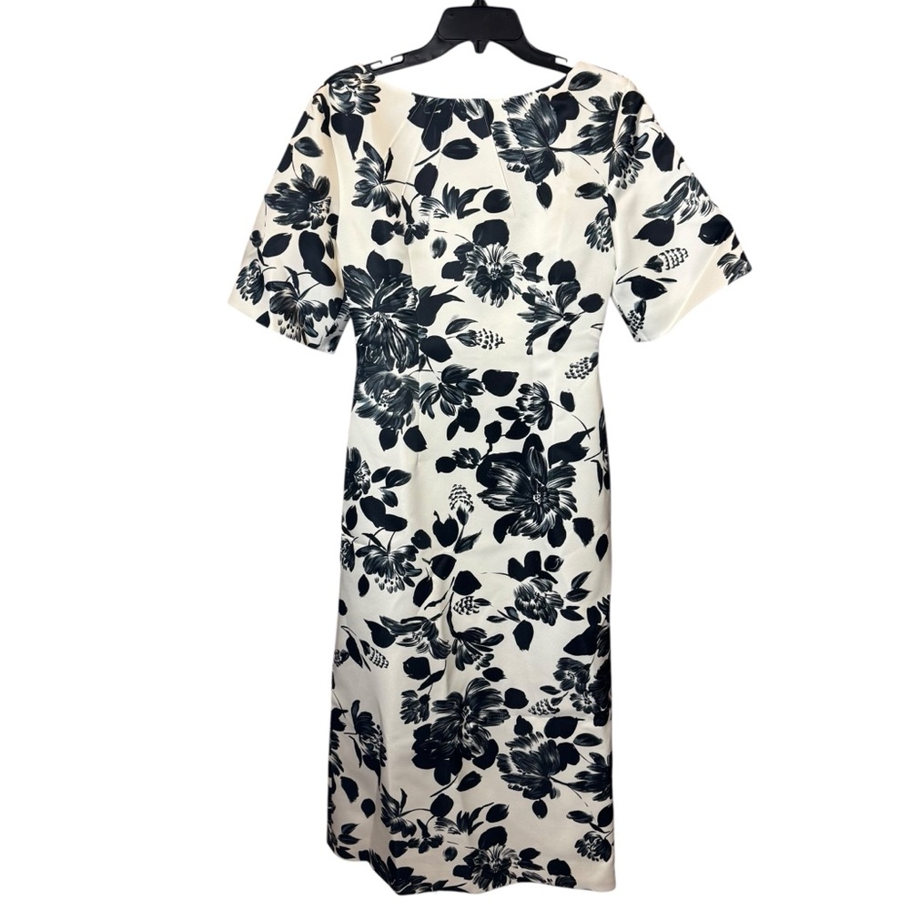 EMILIA WICKSTEAD Black Flowers on Ivory Kora Rounded Twill Dress
